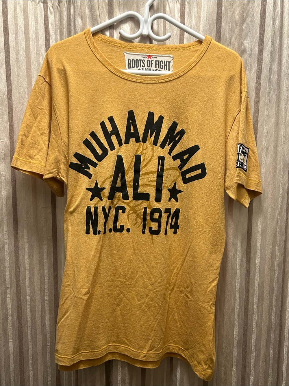 Roots of Fight Muhammad Ali Mustard Yellow Graphic T-Shirt, Size XL